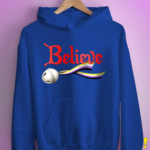 Believe Nonbinary Pride Jingle Bell Hoodie - Royal Blue
